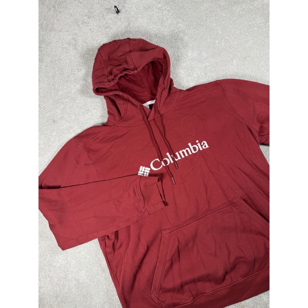Columbia Hoodie Men XL Red Embroidered Logo Pullover Sweatshirt Outdoor Hiking